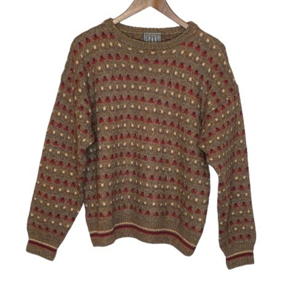 VTG 90s Mens Wool Blend Sweater M Brown Grandpa Grunge Heritage Lodge Academia